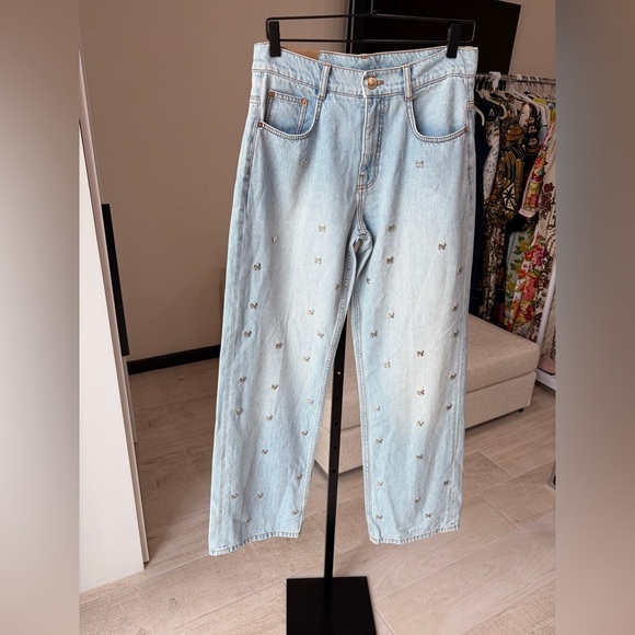 Farm Rio: Denim Embroidered Bows Pants - Picture 7 of 10